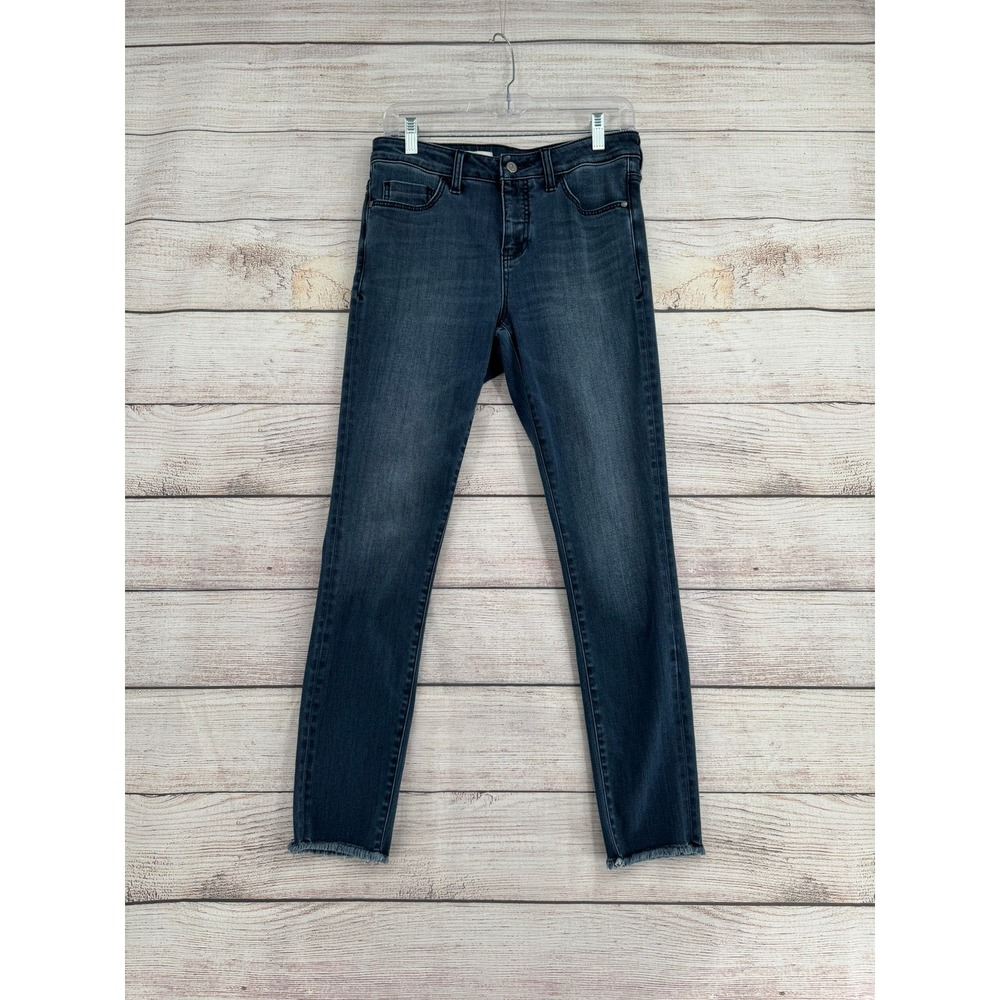 Pilcro and the Letterpress Jeans Women 28 Blue Script Skinny Raw Hem Dark Wash
